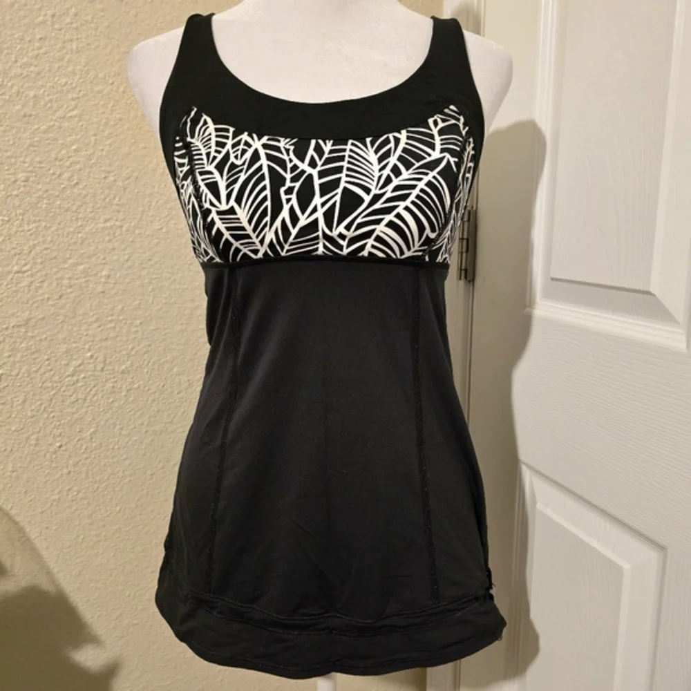 Lululemon Black White Cinch Waist Athletic‎ Tank Top Size 4 Running Yoga